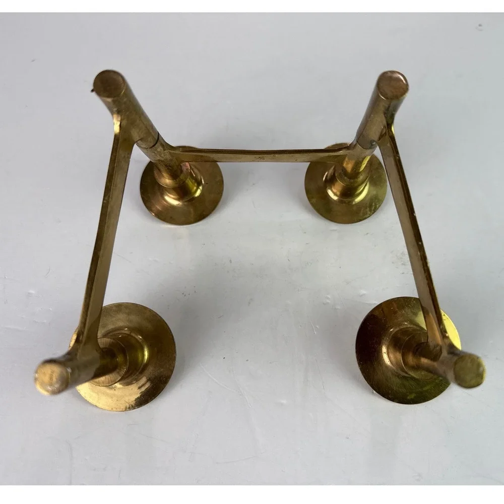 Vtg Brutalist Mid-Century Modern‎ Folding Brass 4 Candle Holder Candelabra MCM